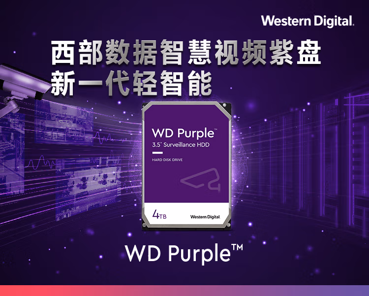 西部数据 监控级硬盘 WD Purple 西数紫盘 4TB 256MB SATA CMR (WD42EJRX) 