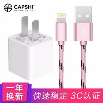 Capshi 苹果充电器套装 1A手机充电头+苹果数据线 1.2米 玫金 适用iphoneX/8/7Plus/6s/6/5s/5/iPad/Air/Pro